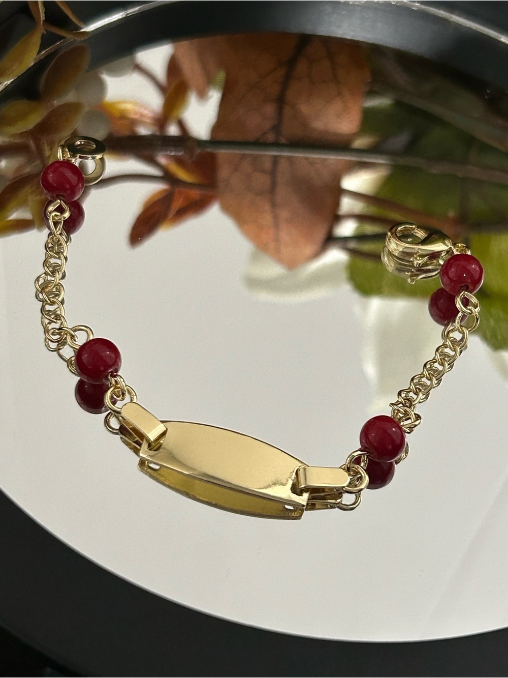 Gold Plate Bracelet with Red Beads kids